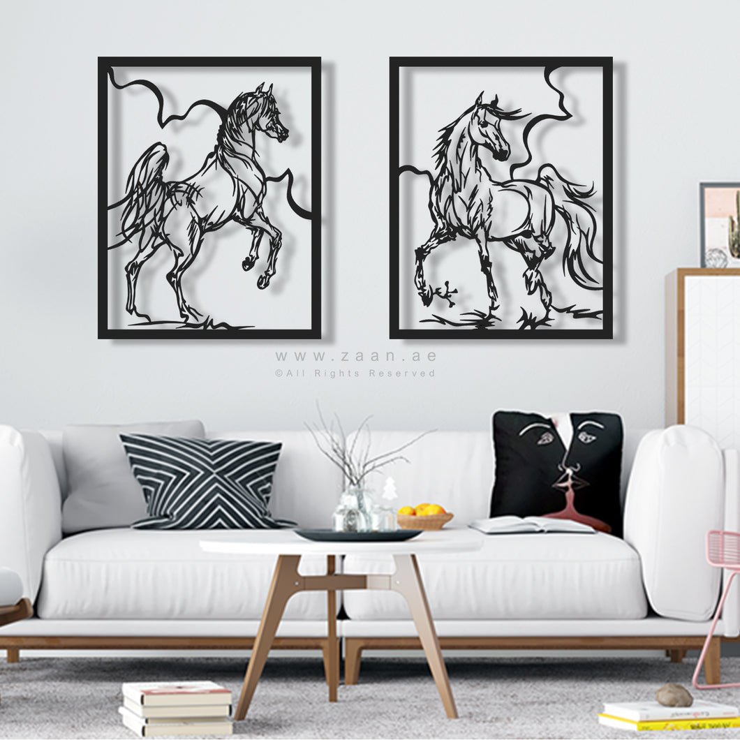 Horses Wall Art لوحة الخيول - Premium ( Metal ) ( 2pc Set ) ( HZN01 )