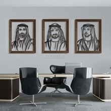Load image into Gallery viewer, ( VIP ) Sheikh Mohammed, Sheikh Khalid &amp; Sheikh Mansour الشيخ محمد &amp; الشيخ منصور &amp; الشيخ خالد- Premium ( Metal + Beech Wood ) ( 3pc Set ) ( VPSZN05 )
