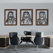 Load image into Gallery viewer, ( VIP ) Sheikh Mohammed, Sheikh Khalid & Sheikh Mansour الشيخ محمد & الشيخ منصور & الشيخ خالد- Premium ( Metal + Beech Wood ) ( 3pc Set ) ( VPSZN05 )