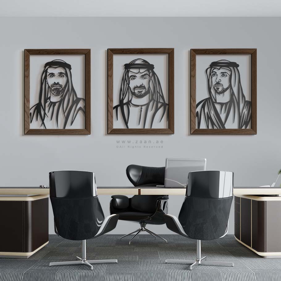 ( VIP ) Sheikh Mohammed, Sheikh Khalid & Sheikh Mansour الشيخ محمد & الشيخ منصور & الشيخ خالد- Premium ( Metal + Beech Wood ) ( 3pc Set ) ( VPSZN05 )