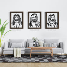 Load image into Gallery viewer, ( VIP ) Sheikh Zayed, Sheikh Mohammed & Sheikh Mohammed الشيخ زايد & الشيخ محمد & الشيخ محمد - Premium ( Metal + Beech Wood ) ( 3pc Set ) ( VPSZN05 )