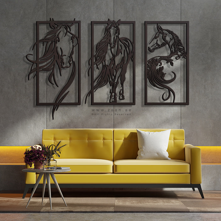 Horses Wall Art لوحة الخيول - Basic / Premium ( 3pc Set ) ( HZN02 )