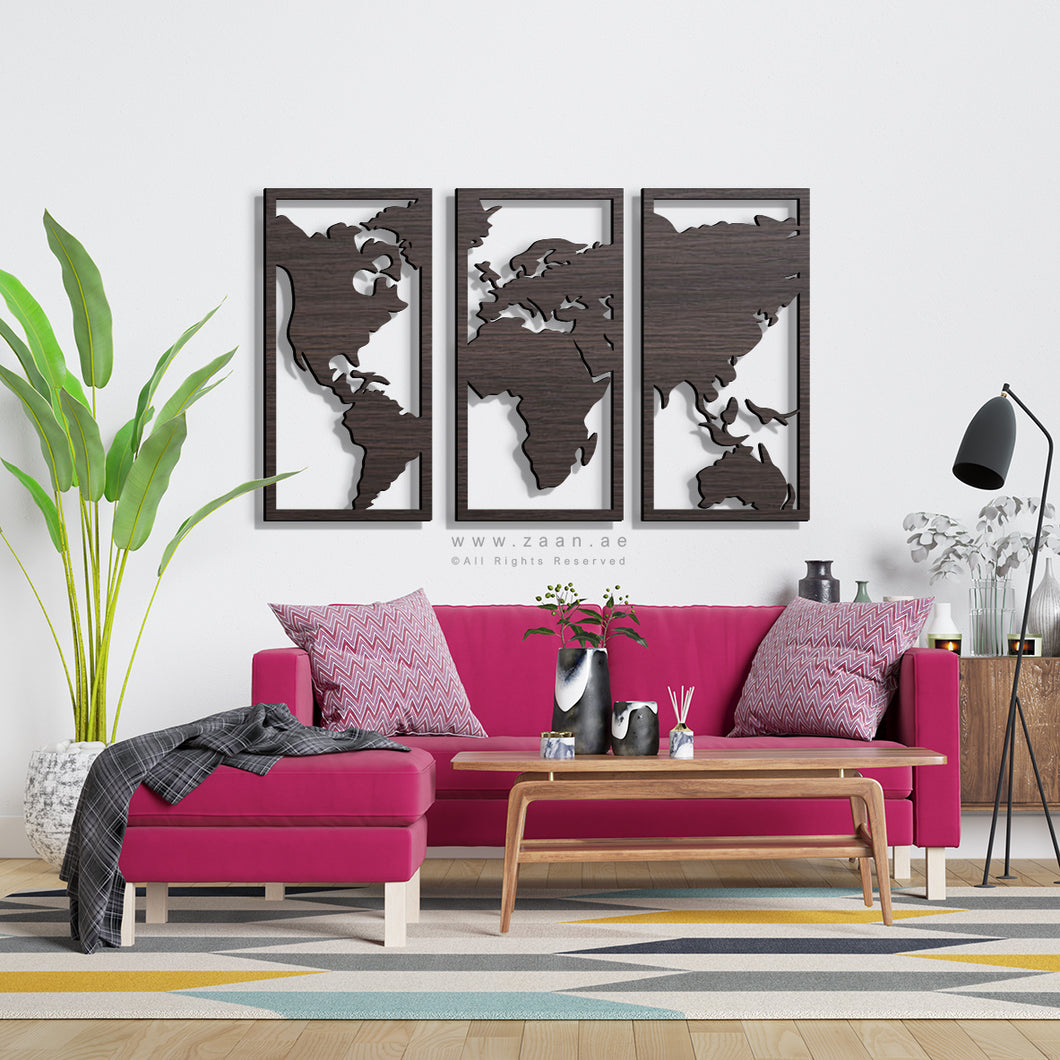 World Map Wall Art - Basic / Premium ( 3pc Set ) ( MPZN03 )